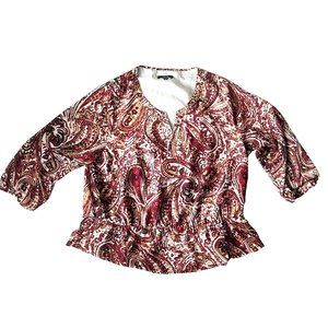 Rafaella Women's 3/4 Sleeve Red Paisley Blouse Top